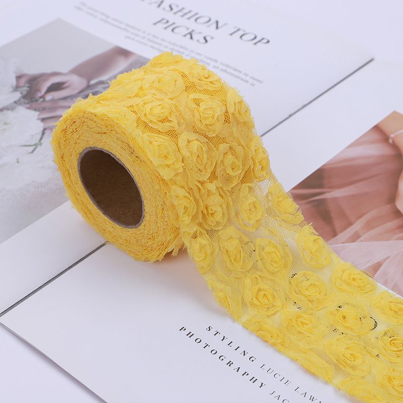 Party Decoration 5Yards DIY Rose Lace Fabric 3D Chiffon Flower Embroidered Decor