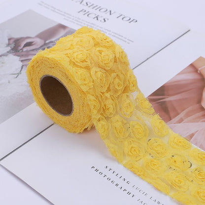 Party Decoration 5Yards DIY Rose Lace Fabric 3D Chiffon Flower Embroidered Decor