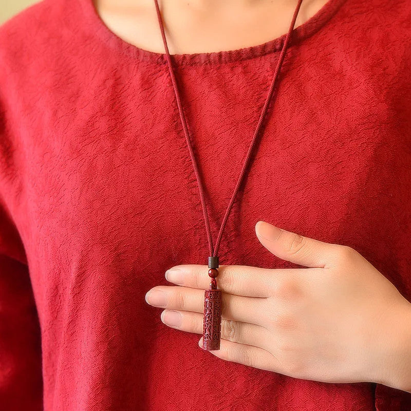 Natural Purple Cinnabar Buddhist Mantra Pendant Amulet Auspicious Necklace