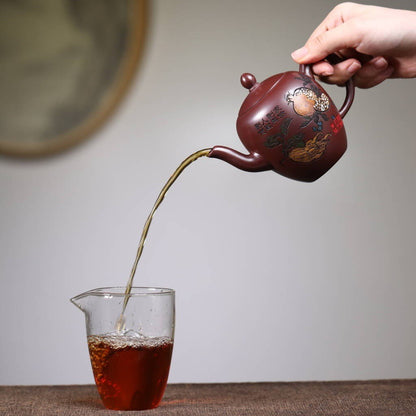 Handmade Craft Original Ore Real Yixing Zisha Purple Clay Tea Pot Floral Relief
