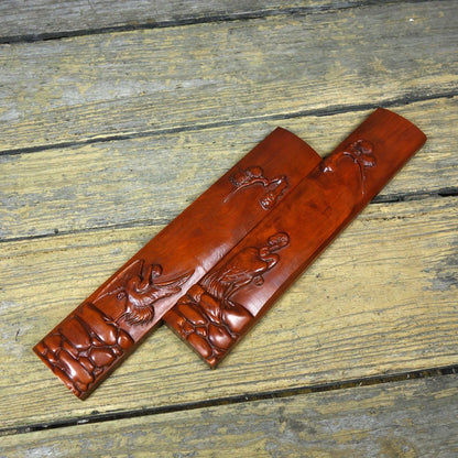 Vintage Boxwood Hand Carved Paper Weights Pine Crane Calligraphy 28.5cm