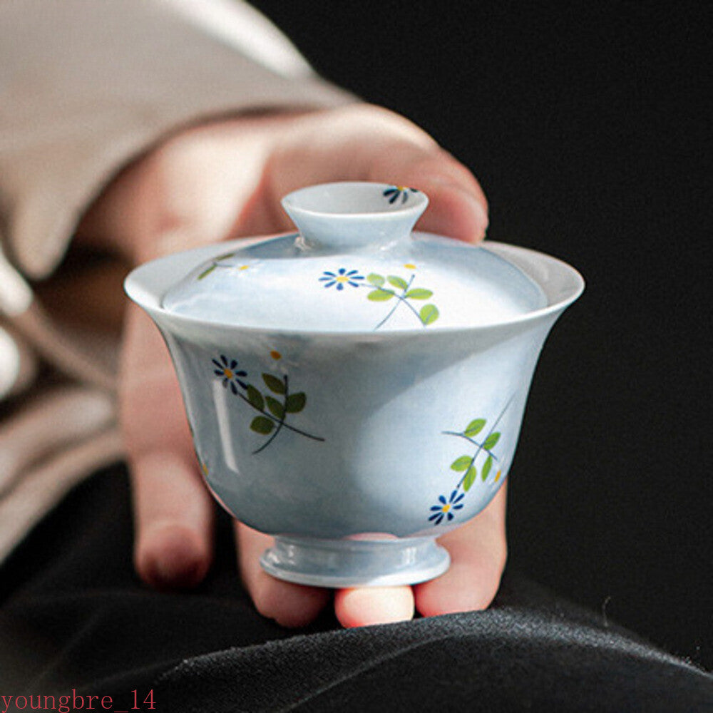 Hand-painted Daisy Gaiwan High Foot Tea Tureen Household Cover Bowl Tea Set