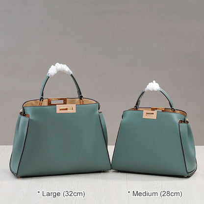 Real Leather Trapezoid Twist-Lock Tote Shoulder Bag Purse Crossbody Top Handle