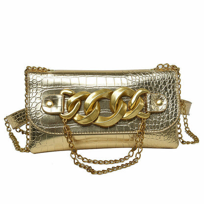 Mini Crossbody Bags Women Metal Chain Shoulder Bag Leather Belt Bag Women