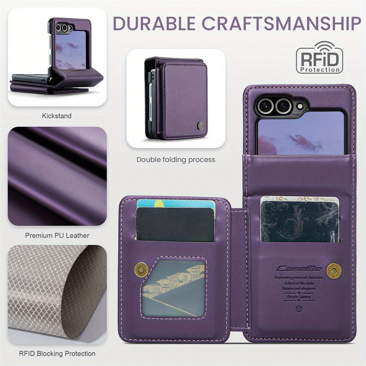 For Samsung Galaxy Z Flip 6 Case with RFID Blocking Card Holder Durable Leather