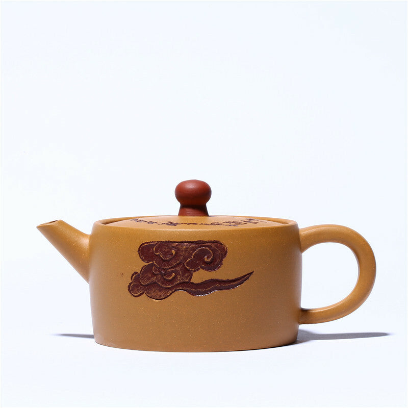 Duan Clay Yixing Zisha Pottery Handmade Tea Pot Lucky Cloud Pattern Teapot