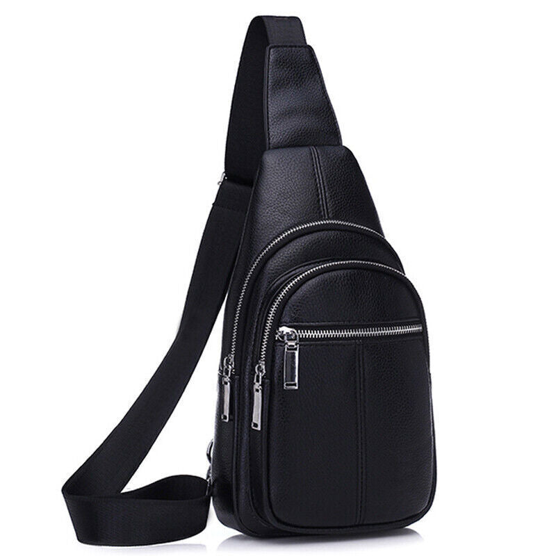 Sling Backpack Men's Genuine Leather Crossbody Chest Bag Sling Shoulder Bag