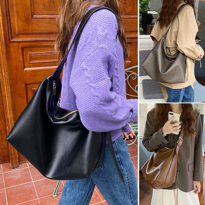 Large Capacity Shoulder Bag Fashion Soft PU Leather Handbag Tote Crossbody Bag