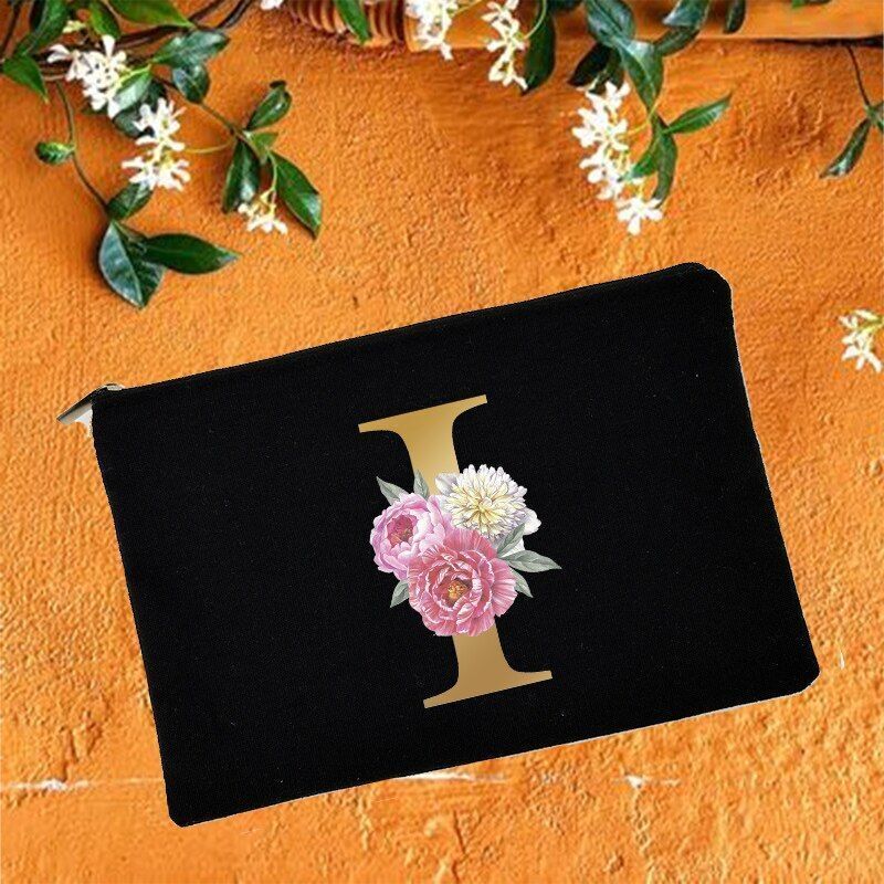 Makeup Bag Floral Alphabet Print Cosmetic Case Bridal Party Pouch Purse 14*22 CM