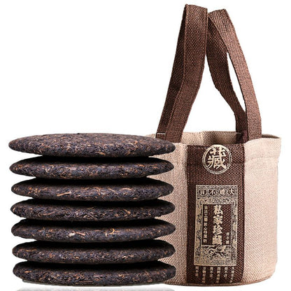 Yunnan Pu'er Tea Ripe Tea Qizi Cake Tea Aged Menghai Tea 357g Black Tea Cake