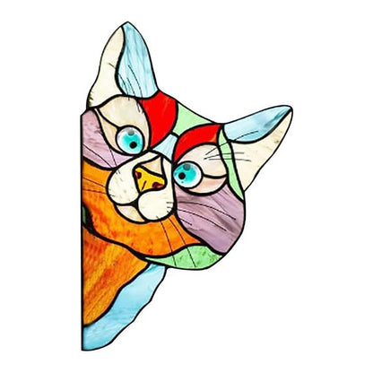 7Pcs Stained Glass Cat Face Peering Decal Sticker Auto Car Bumper Window DIY