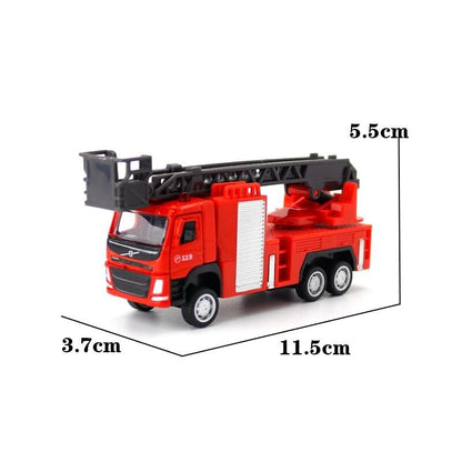 1:72 Diecast Volvo Ladder Fire Truck Metal Car Model Toy Pull Back Door Open