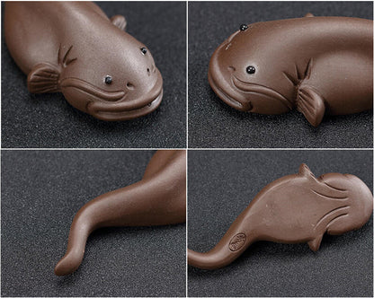 One Pair Zisha Tea Pet Fish Carved Statue Couple Lover Gift Tea Play Catfish New