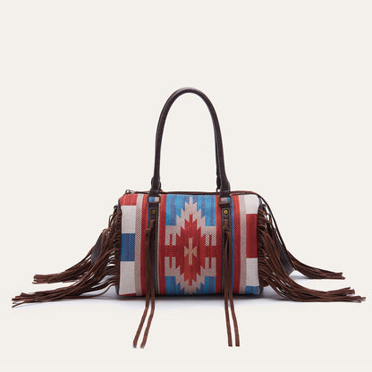 Celela Retro Handwoven Tassel Cotton Shoulder Handbag Women Square Small Bag