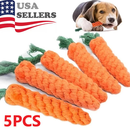 5x Dog Toys Braided Carrot Cotton Rope Puppy Cleaning Teeth Chew Bite Resistant