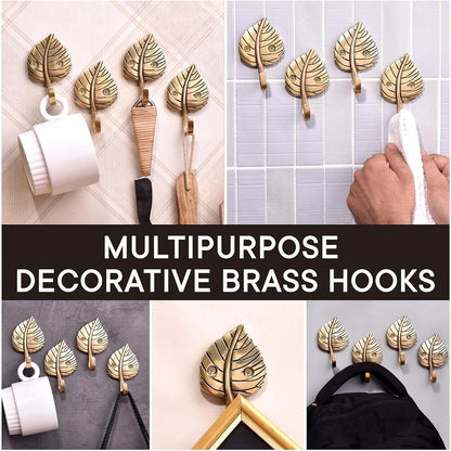 4 Pieces Brass Single Leaf Wall Hook Hanger Clothes Coat Hat Key Holder