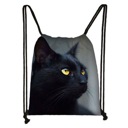 Black Cat Drawstring Bag Women Shopping Purse Canvas Travelling Bag Backpack 1PC