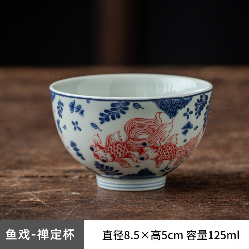 Blue and White Master Cup Glazed Black Tea Cup Tea Tasting Cup Kung Fu Tea Set