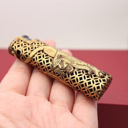 Vintage Brass Tiger Lighter Case Hollow Out Cover for 2*8cm Lighter