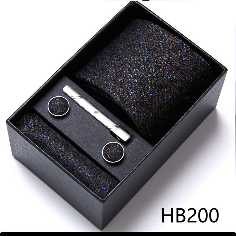 Men Neckties 5Pcs Business Ties Hanky Cufflink Set Clips Corbatas Gift Box 7.5cm