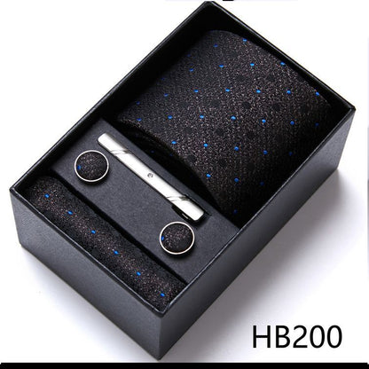 Men Neckties 5Pcs Business Ties Hanky Cufflink Set Clips Corbatas Gift Box 7.5cm