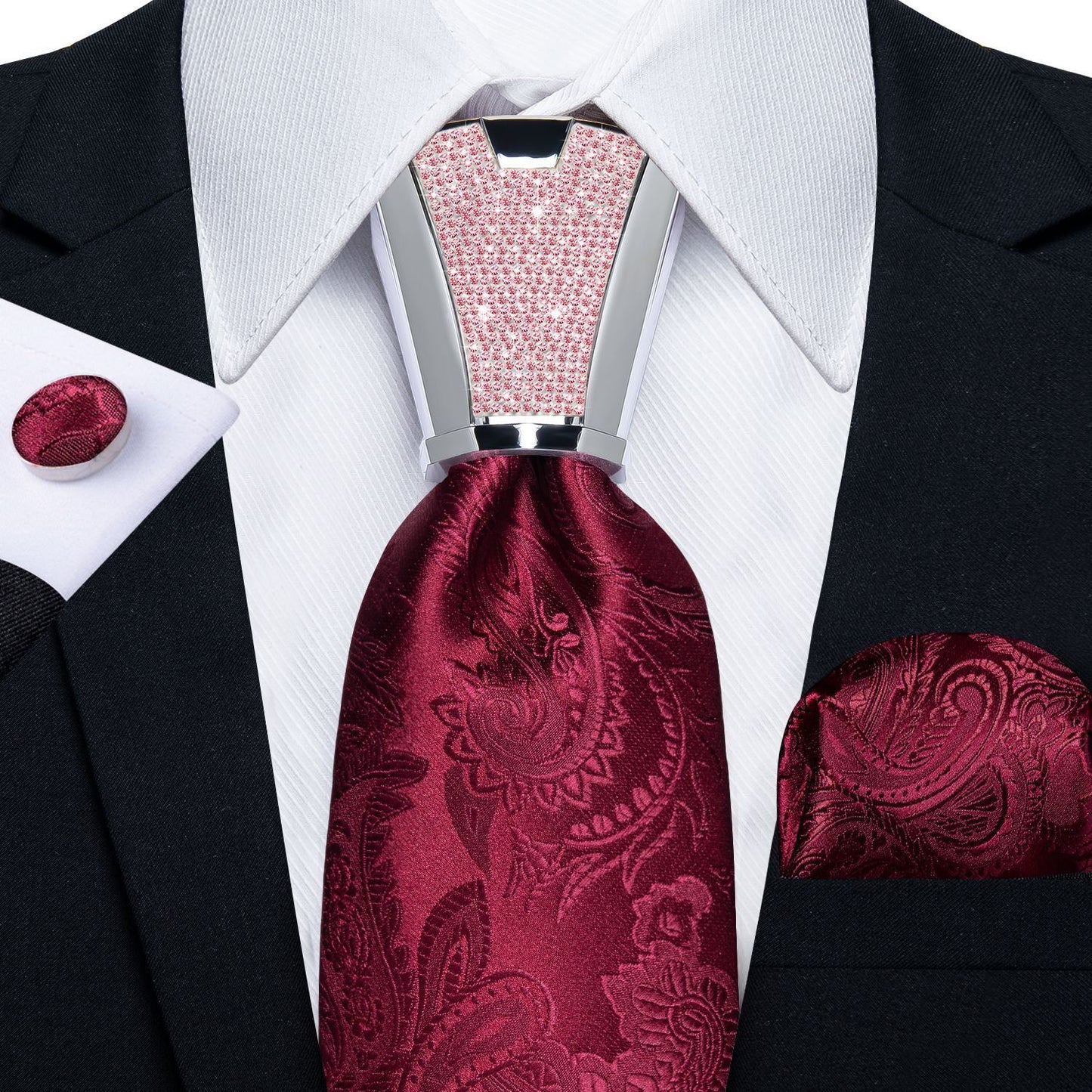 Men Necktie 3Pcs Luxury Striped Ties Cufflinks Pocket Square Wedding Accessories
