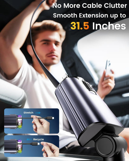 Retractable Car Charger with Air Freshener Diffuser & Star Lights,Multi Port Cig