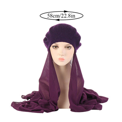 Womens Beret Hat Chiffon Scarf Instant Hijab Shawls Wrap Headsacrf Bandana Caps↖