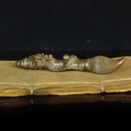 Chinese Antique Bronze Pan Dragon Pen Ornament Statue