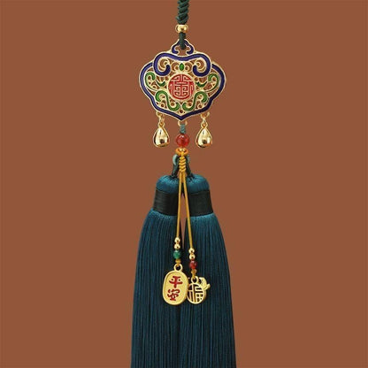 Brass Enamel Ruyi Safety Lock Car Pendant Tassel Handmade Retro Decor
