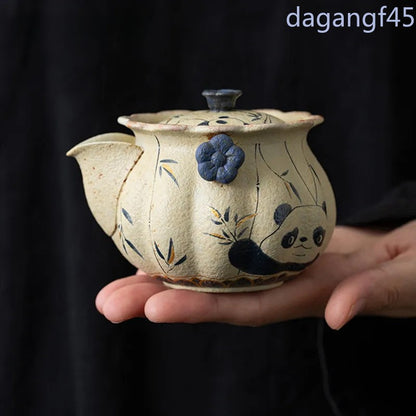 170ml Chinese Tradition Ceramic Panda Bamboo Leaf Teapot Handmade Kettle Teaware