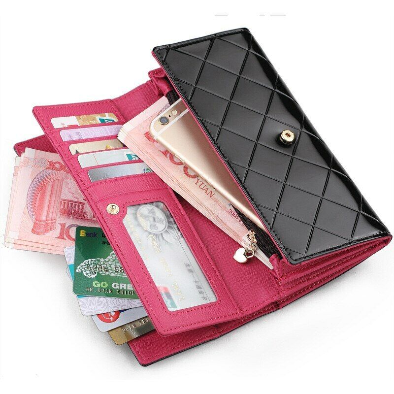 Women's Wallets Cash Clip Leather Billfold Handbag Ladies Purse Long Card Clamps