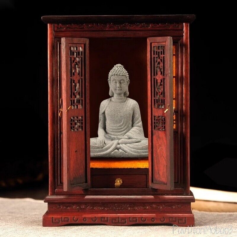 Natural Rosewood Buddha Statue Shrine Altar God House Figure Protect Display
