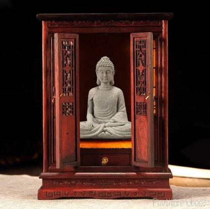 Natural Rosewood Buddha Statue Shrine Altar God House Figure Protect Display