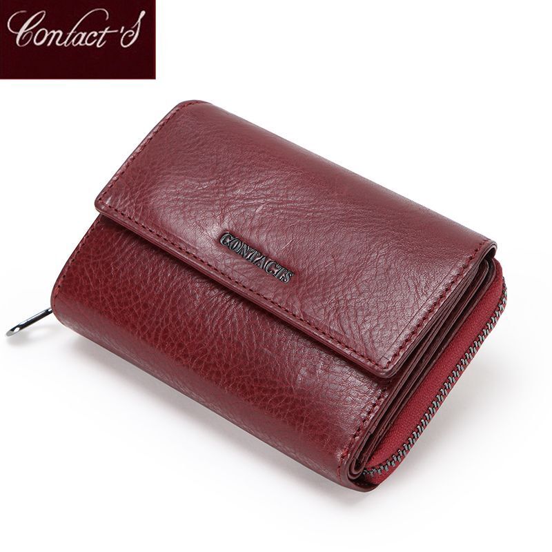 Genuine Leather Fashion Wallets Trifold Design Money Bag Zipper Small Coin Purse