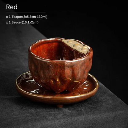 Creative Lotus Ceramic Teacups with Coasters