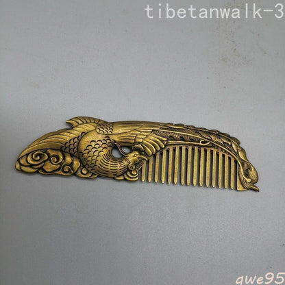 Old Chinese Phoenix Comb Statue Copper Handmade