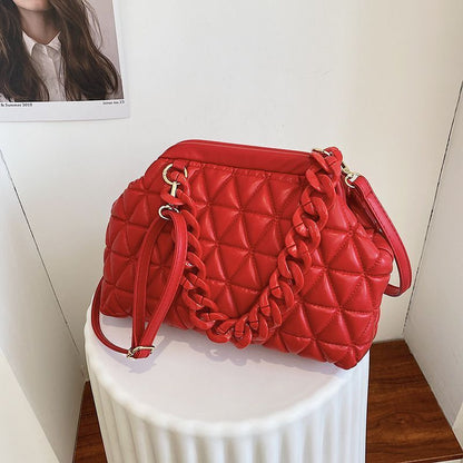 Summer Crossbody Bag Thick Chain Quilted Shoulder Bag Plaid Cloud Totes Clutch