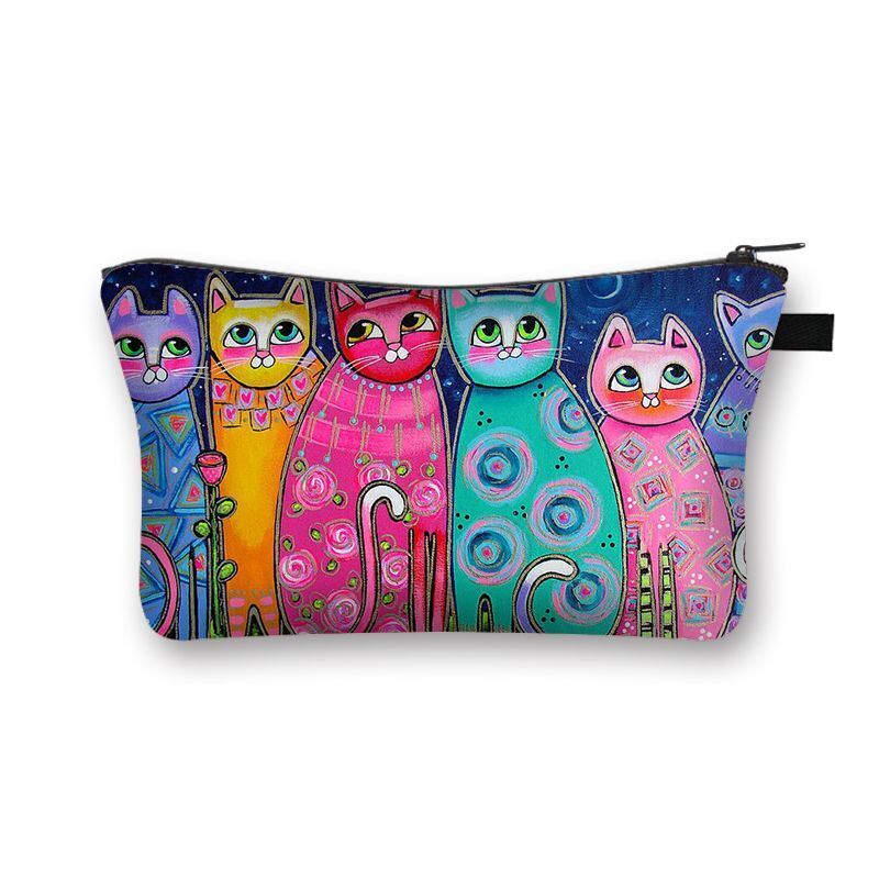 Cute Cat Print Cosmetic Traveling Makeup Bags Cosmetic Storage Purses 5*20*10 CM