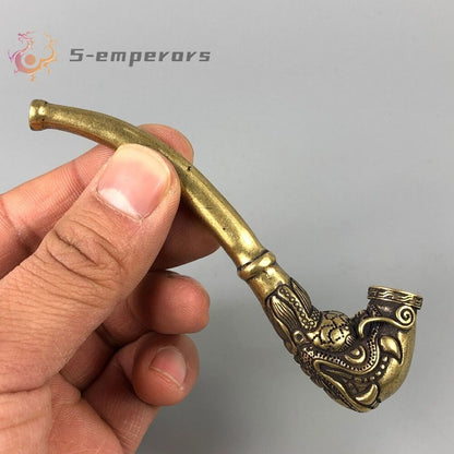Chinese Old Brass copper Handwork Lifelike Dragon Sm0king Pipe Statue
