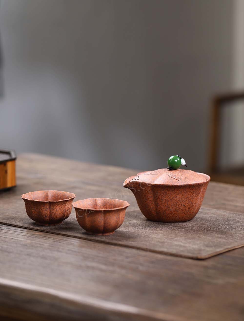 3pcs of set chinese Yixing Handmade Zisha firewood GaiWan tea cup Gongfu tureen