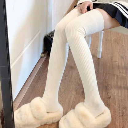 Women Long Socks 1-2 Pairs Wool Cashmere Stockings Girls Autumn Winter Warm Knee
