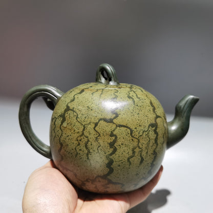 Chinese Yixing Zisha Clay Handmade Carve Watermelon Kung Fu Tea Exquisite Teapot