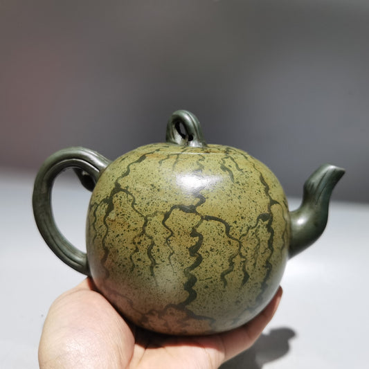 Chinese Yixing Zisha Clay Handmade Carve Watermelon Kung Fu Tea Exquisite Teapot