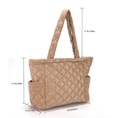 Lattice Pattern Shoulder Bag Cotton Handbag Large Capacity Purse Feather Padded