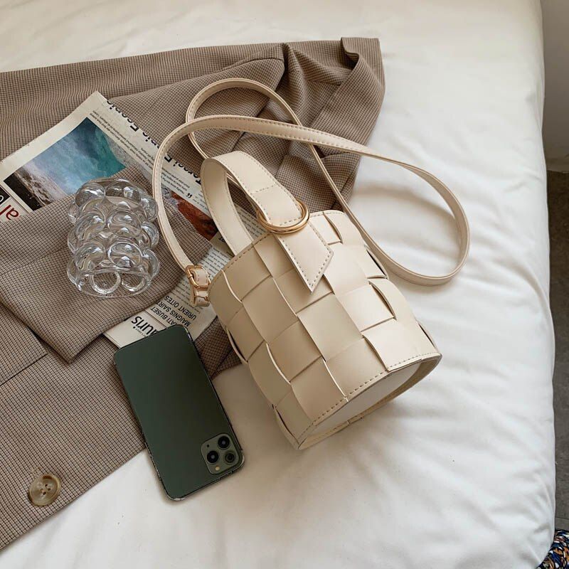 Drawstring Bucket Bag Pouch Shoulder Bag Synthetic Leather Crossbody 13*15*13 CM