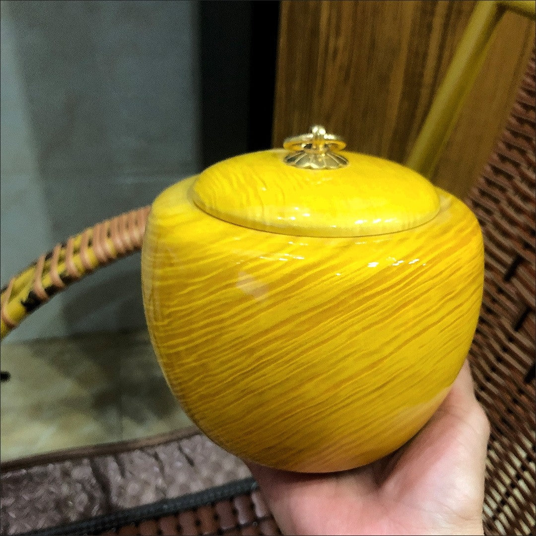 Large Leaf Nanmu Tea Caddy 11×12cm Natural Wood Hand Carved Jar Random Grain