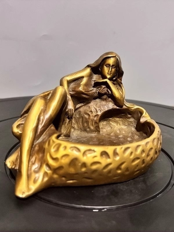 Brass Long Skirt Lady Statue Beauty Girl Ashtray Artwork Sculpture Home Decor