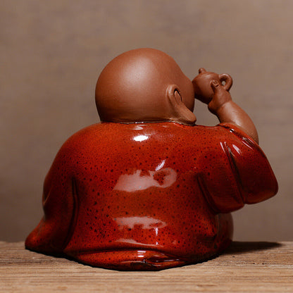 Buddha Drinking Tea Creative Artware Yixing Zisha Purple Clay Porcelain Tea Pet