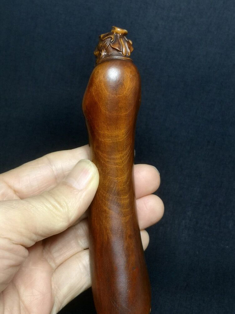 Chinese Boxwood Hand Carved Old Man Longevity Statue Tea Spoon Collection